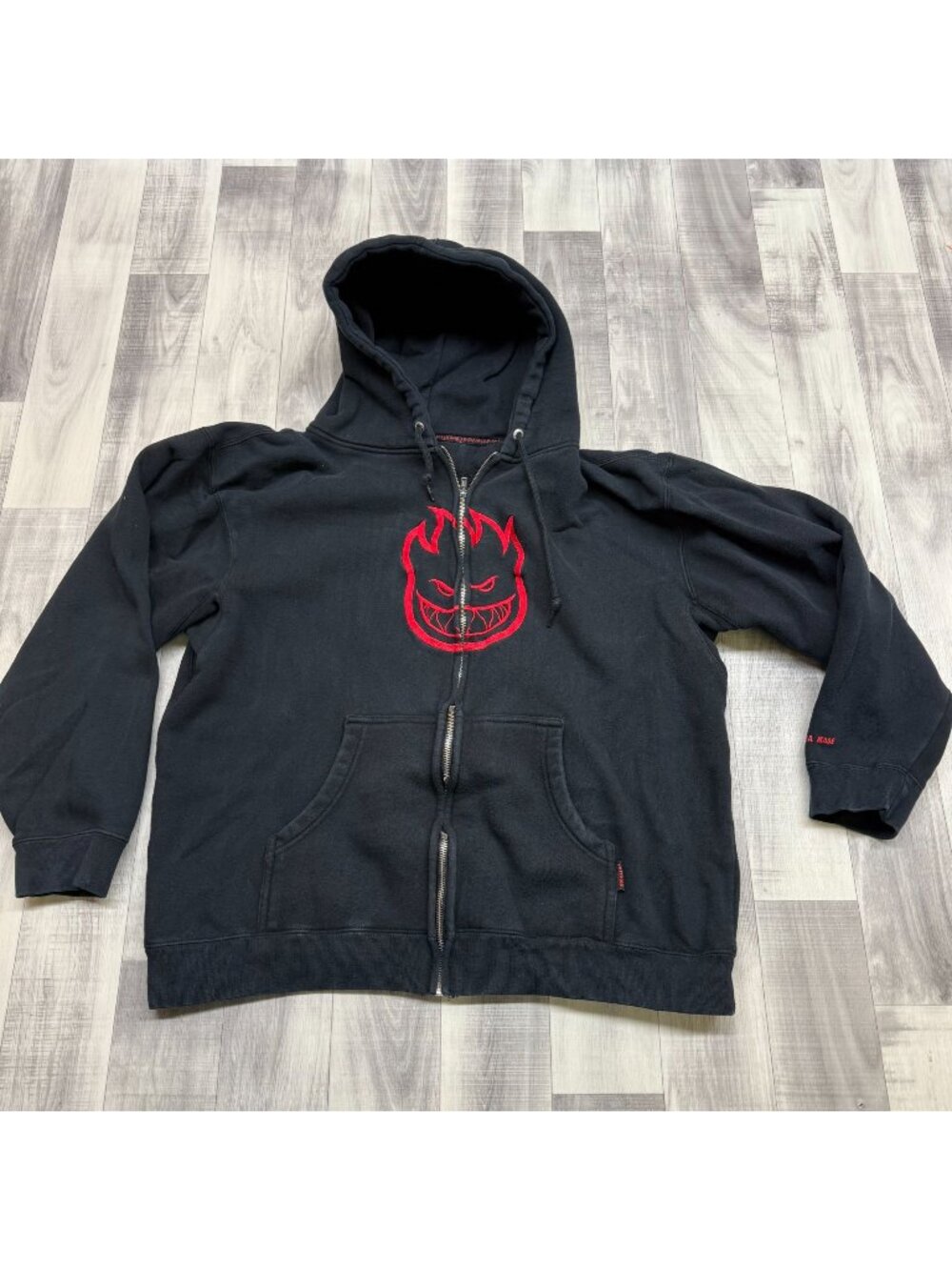 ✅Mens L Spitfire Wheels Black Zip-Up Hoodie Red Flame Logo Skateboard Streetwear